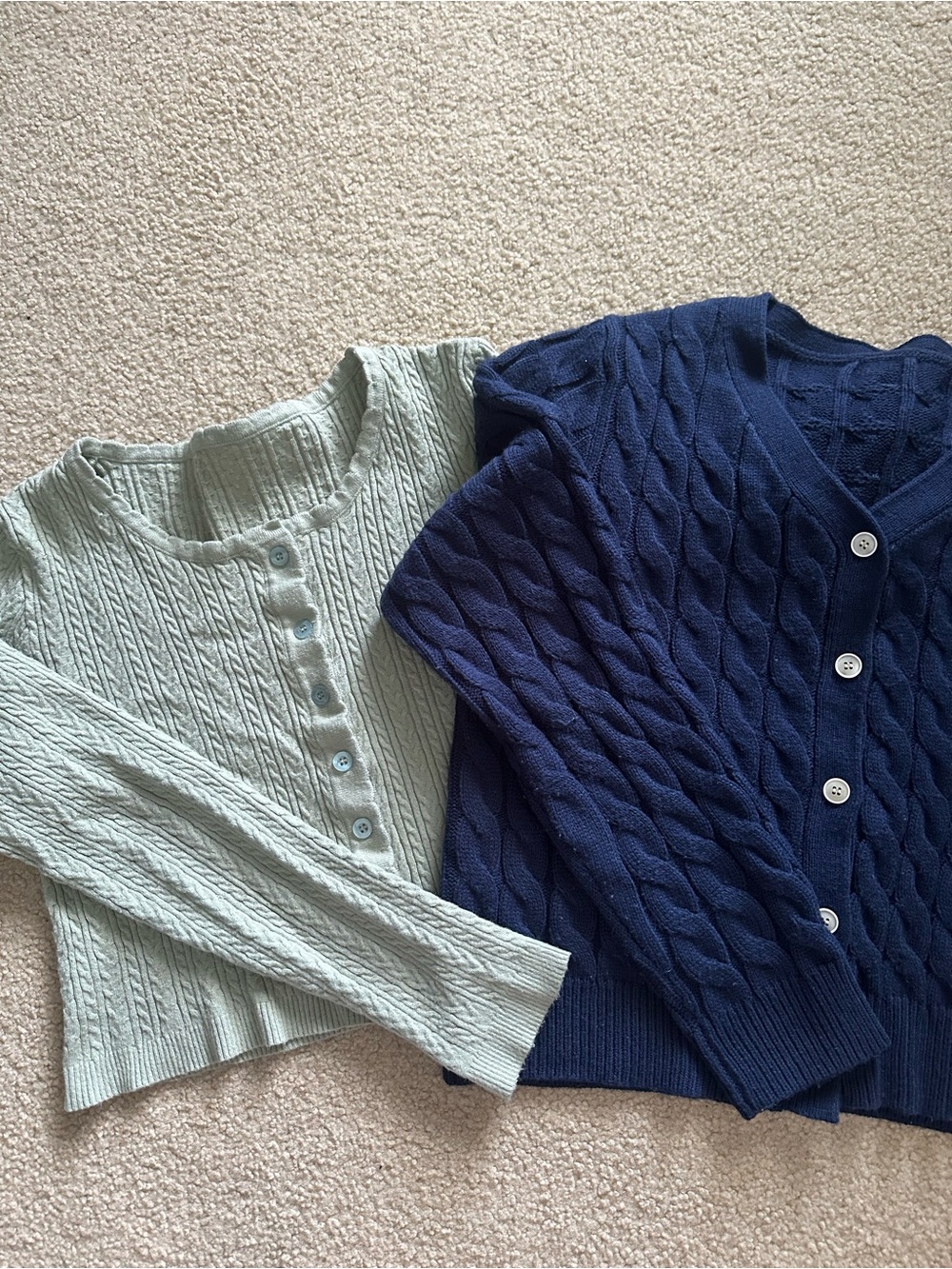 DAZY Cable Knit Sweater Bundle 🧶🍂 Navy + Sage Green Cropped Cardigans
